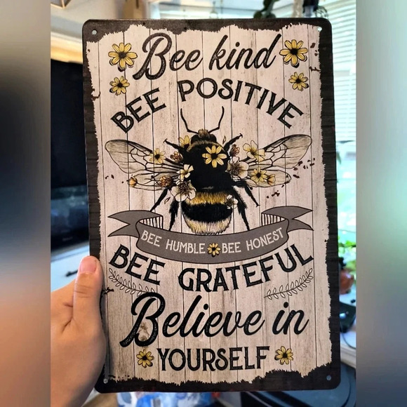 Bee kind tin home decor accessories believe metal decorative floral Halloween pr - Picture 1 of 2